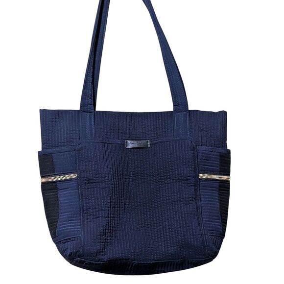 Vera Bradley quiltted shoulder bag tote color block navy black resort beach baby - Picture 1 of 8